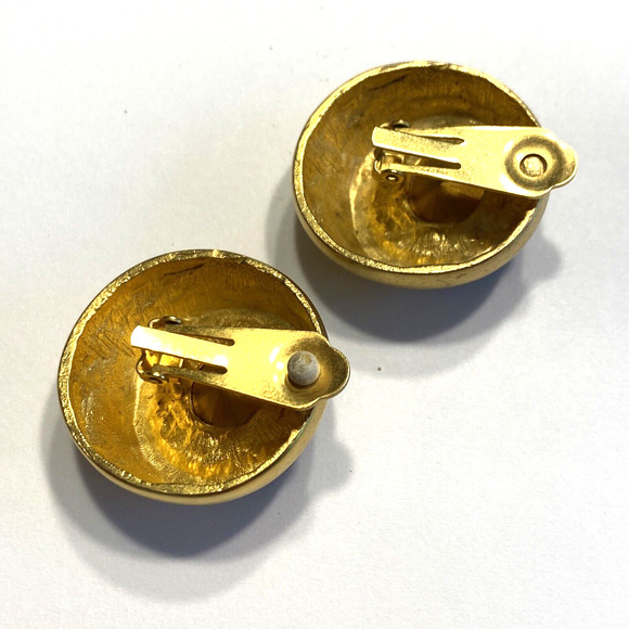 Chunky Y2K Clip On Earrings Brushed Goldtone & Huge Purple Rhinestones Mod Round - Picture 3 of 7